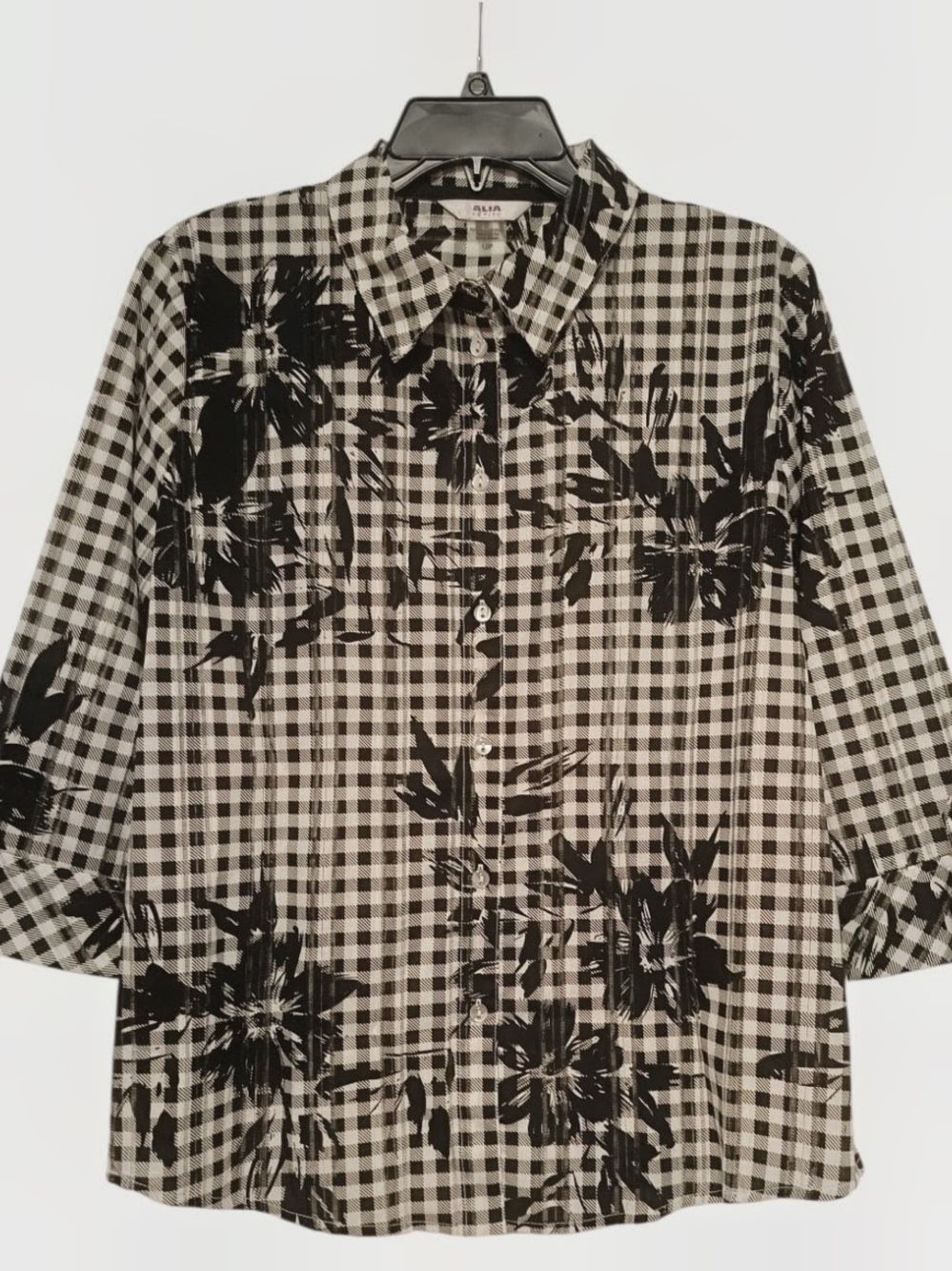 Alia Black and White Floral Plaid Button-Down Shirt